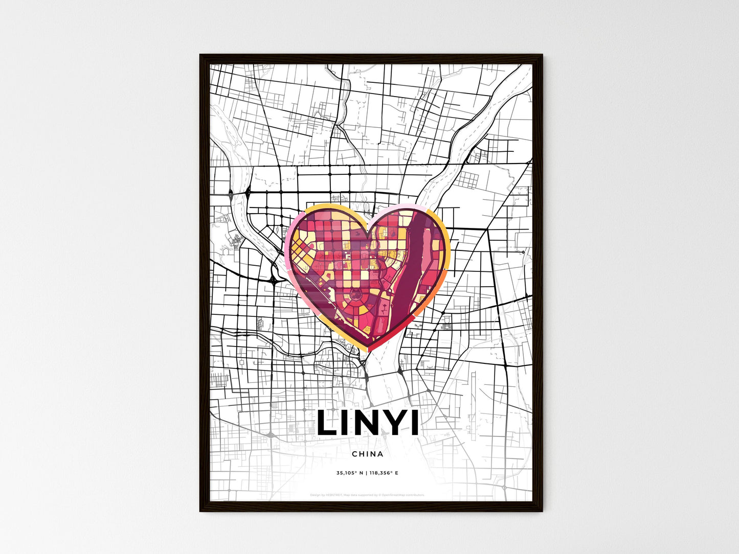 Linyi China wedding art map with heart icon