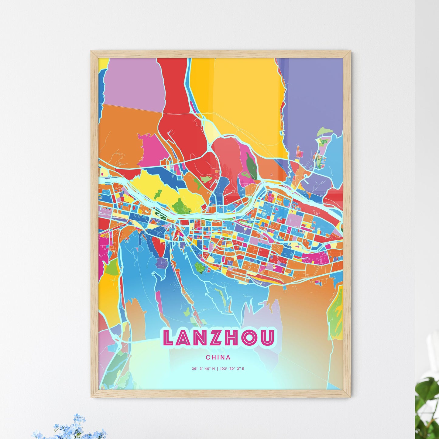 Colorful LANZHOU CHINA Fine Art Map Crazy Colors
