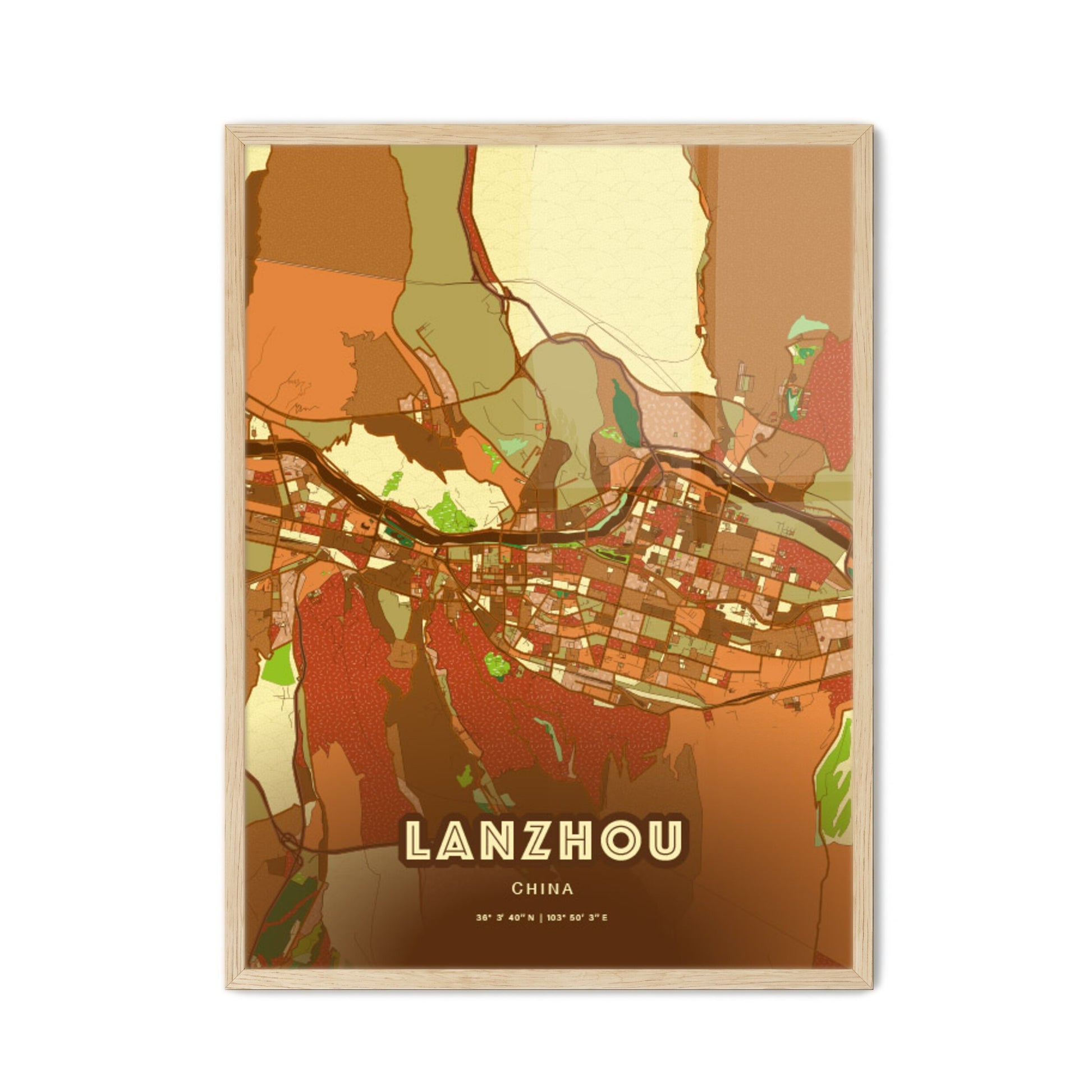 Colorful LANZHOU CHINA Fine Art Map Farmhouse