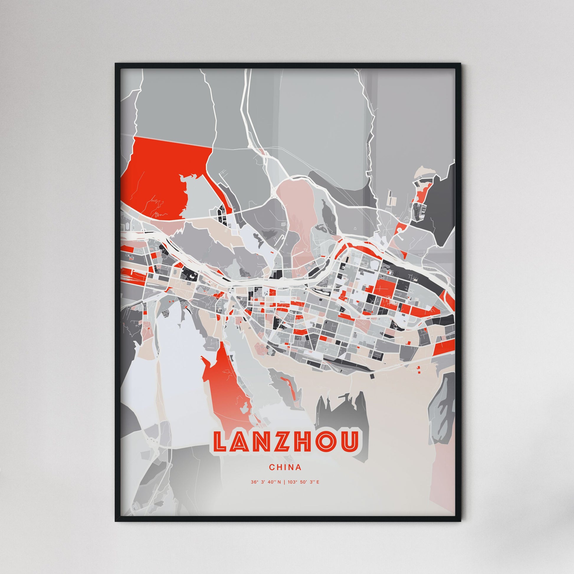 Colorful LANZHOU CHINA Fine Art Map Modern