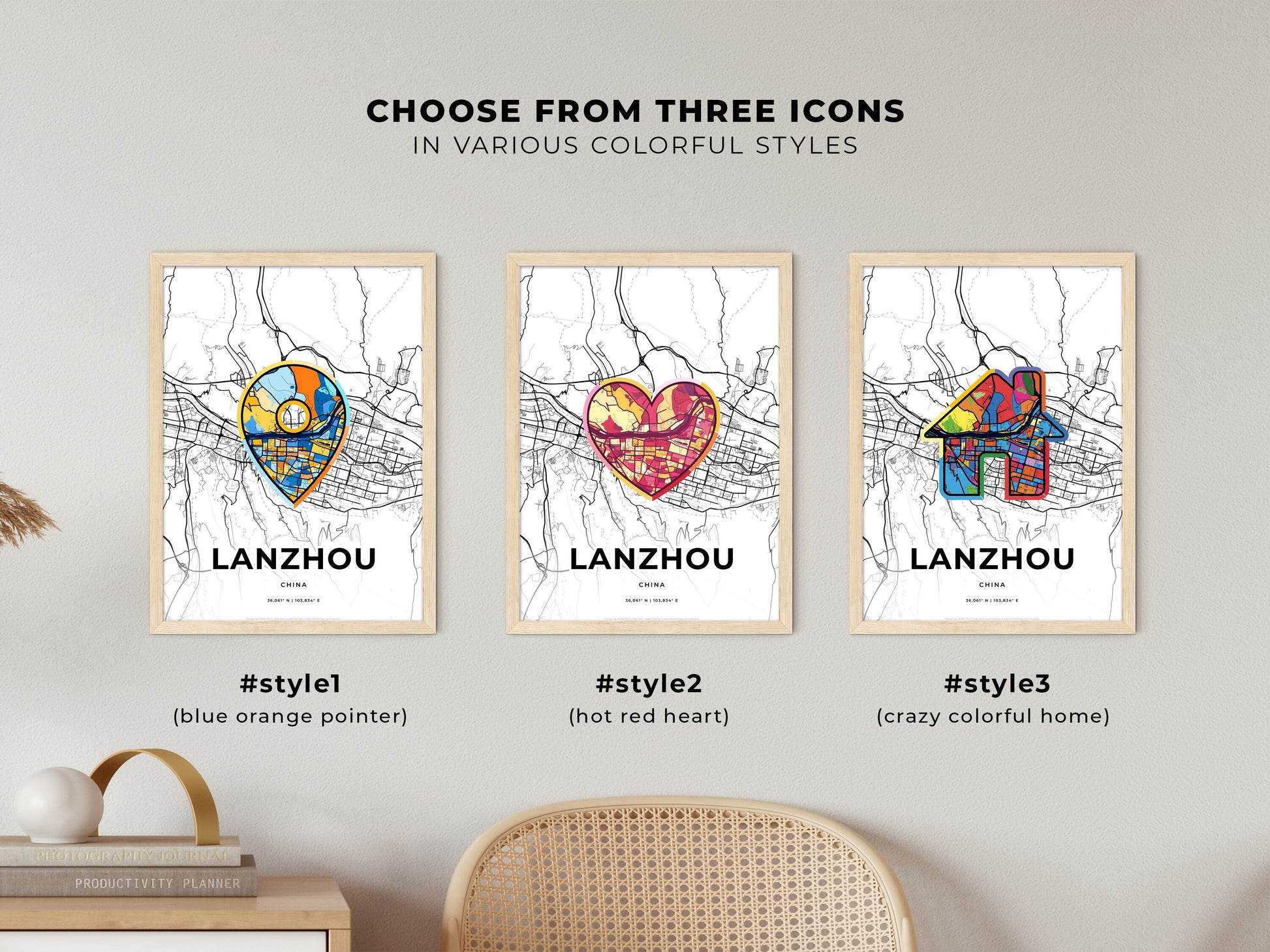 Lanzhou China maps with colorful icons
