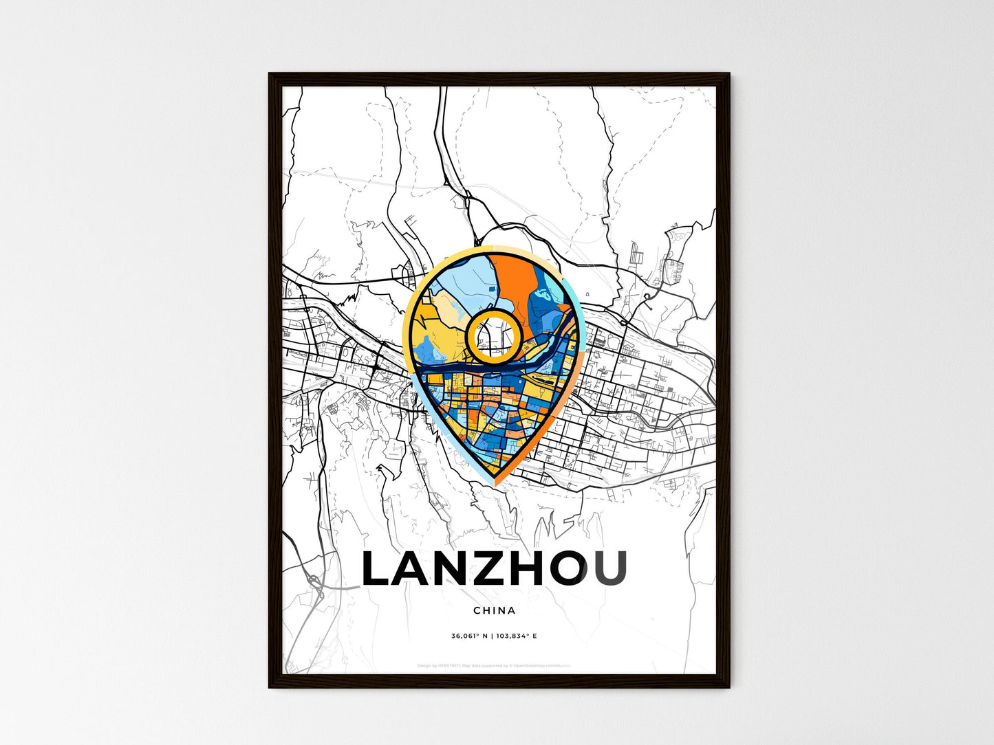 Lanzhou China wedding art map with pointer icon