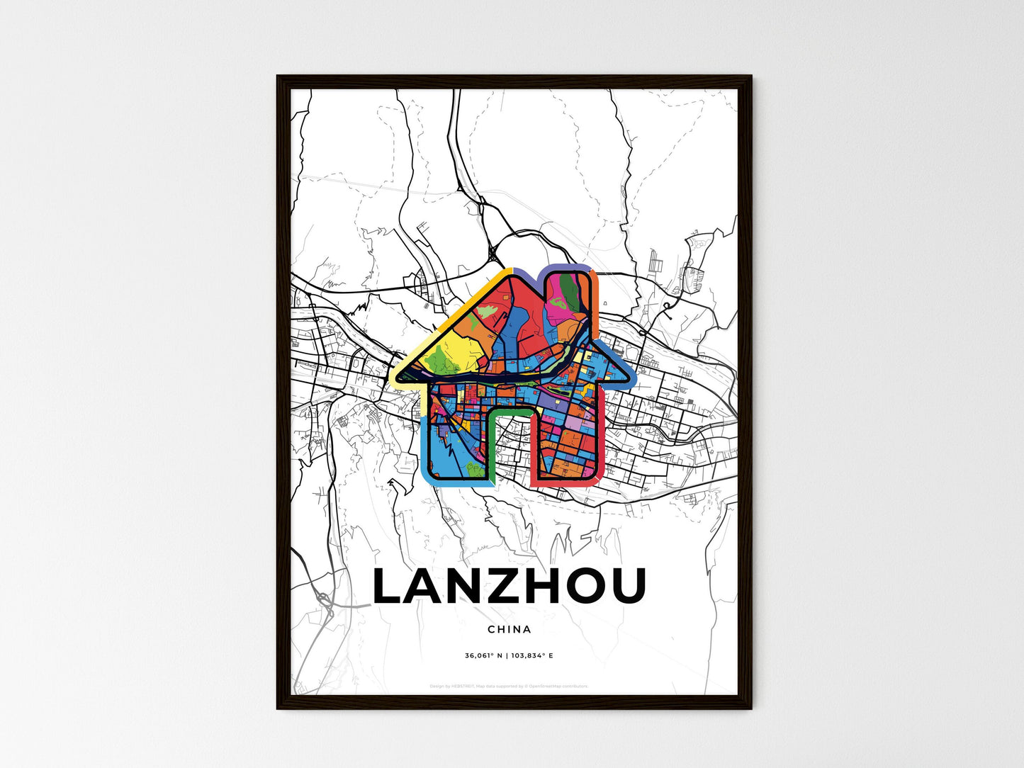 Lanzhou China wedding art map with home icon