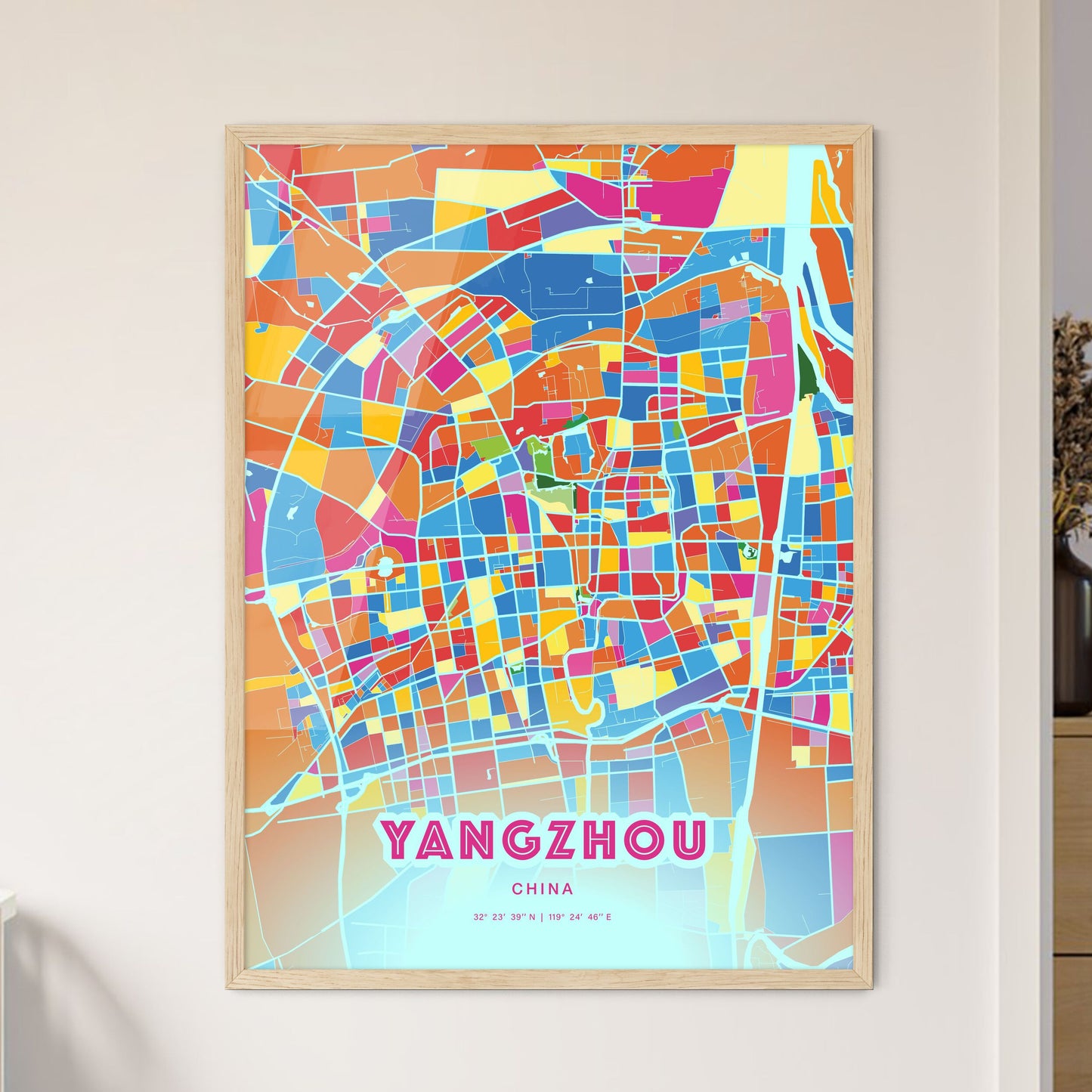 Colorful YANGZHOU CHINA Fine Art Map Crazy Colors