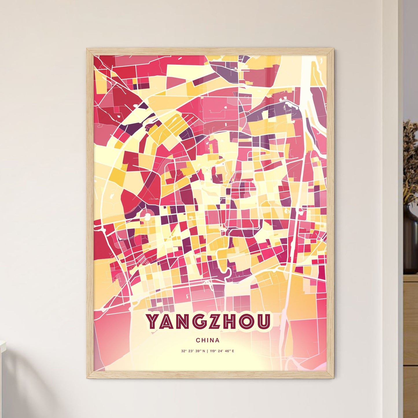 Colorful YANGZHOU CHINA Fine Art Map Hot Red