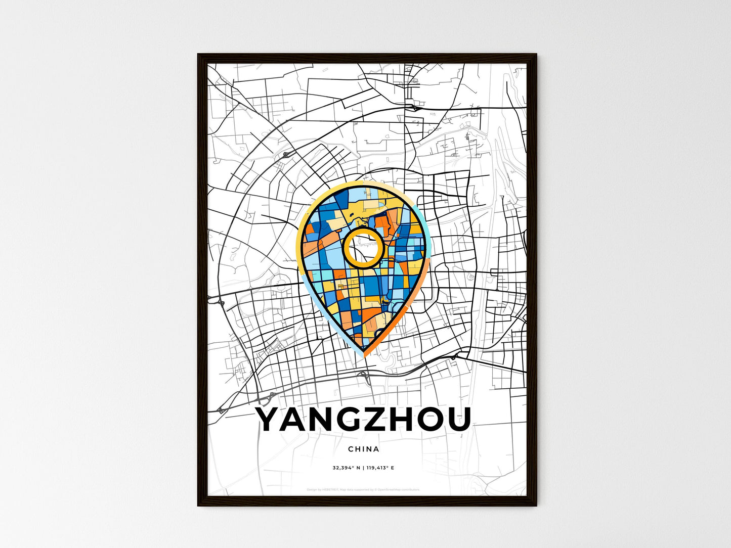 Yangzhou China wedding art map with pointer icon