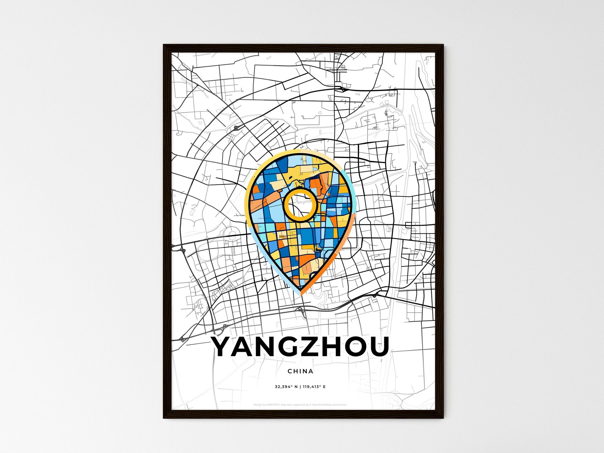 Yangzhou China wedding art map with pointer icon