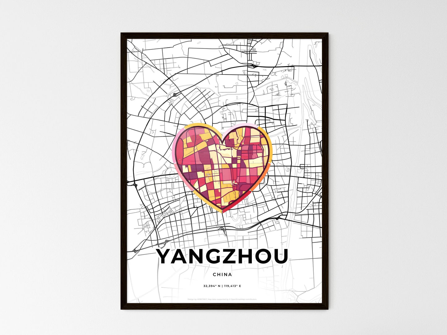 Yangzhou China wedding art map with heart icon