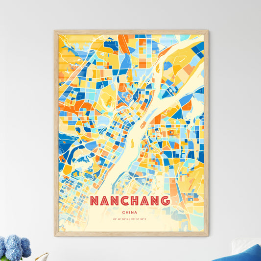 Colorful NANCHANG CHINA Fine Art Map Blue Orange