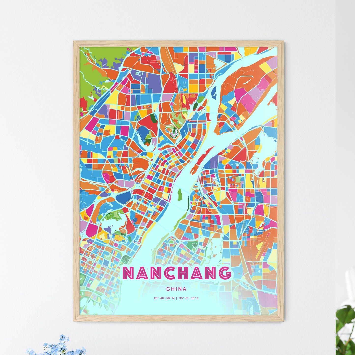 Colorful NANCHANG CHINA Fine Art Map Crazy Colors