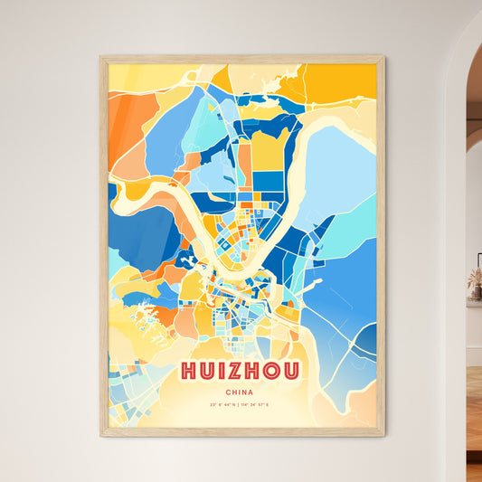 Colorful HUIZHOU CHINA Fine Art Map Blue Orange