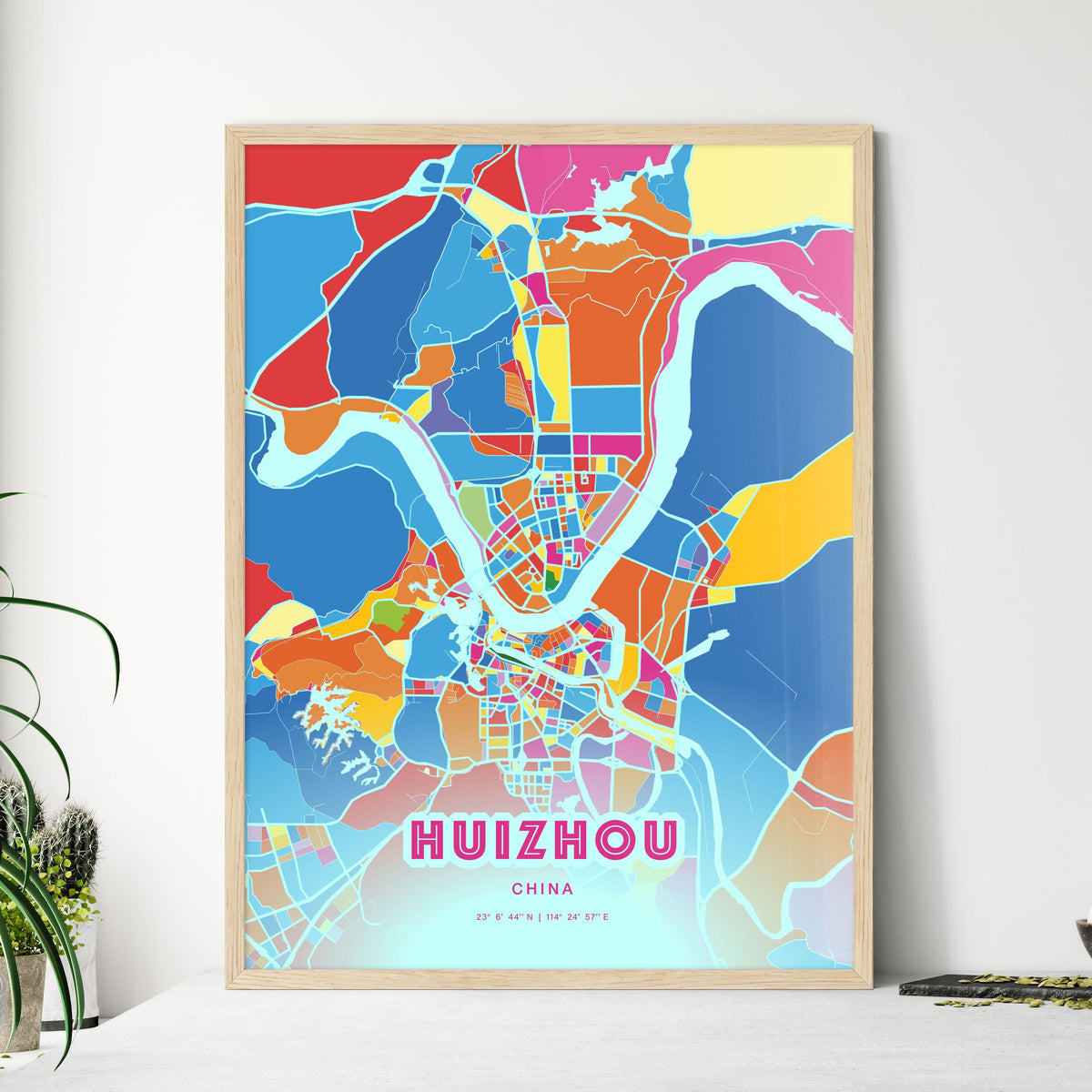 Colorful HUIZHOU CHINA Fine Art Map Crazy Colors
