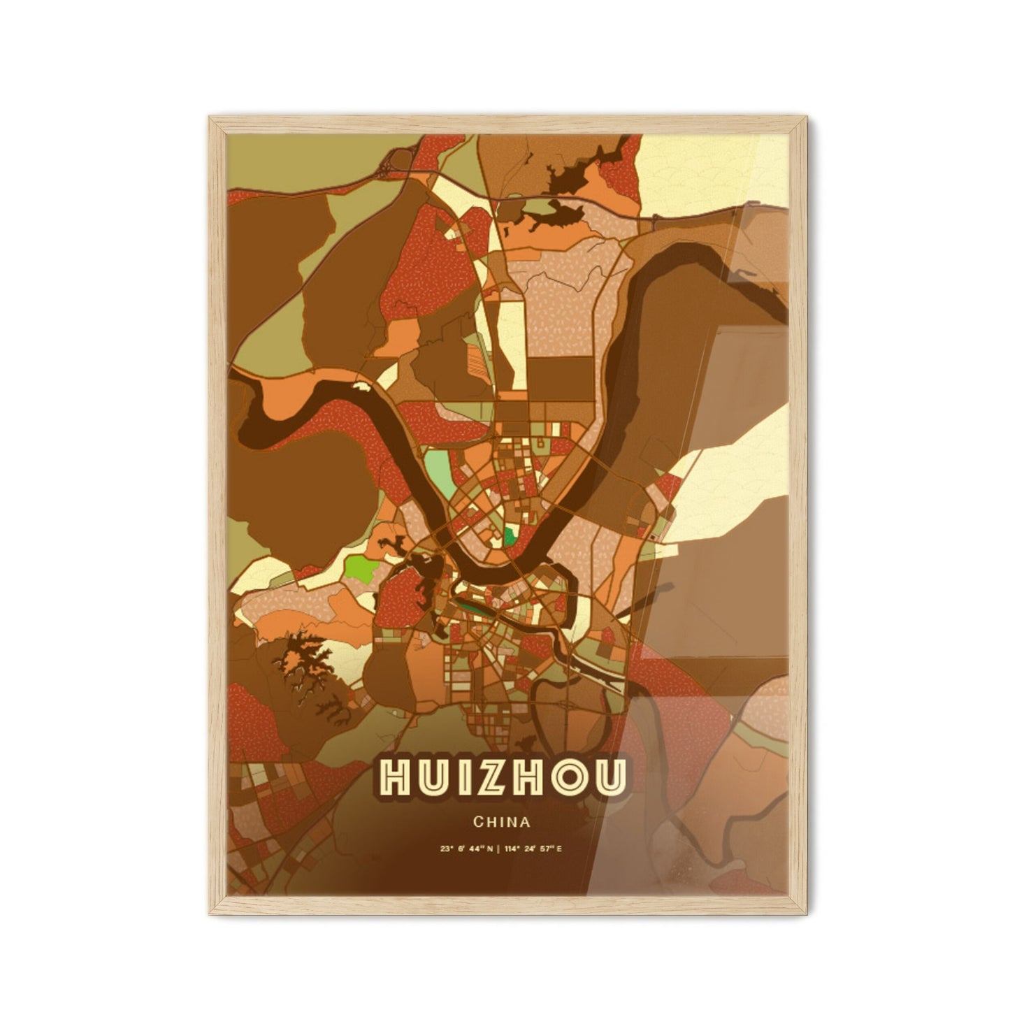 Colorful HUIZHOU CHINA Fine Art Map Farmhouse