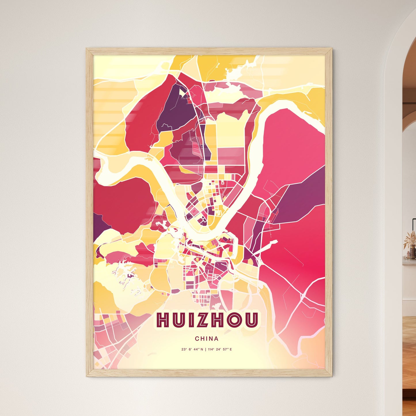 Colorful HUIZHOU CHINA Fine Art Map Hot Red