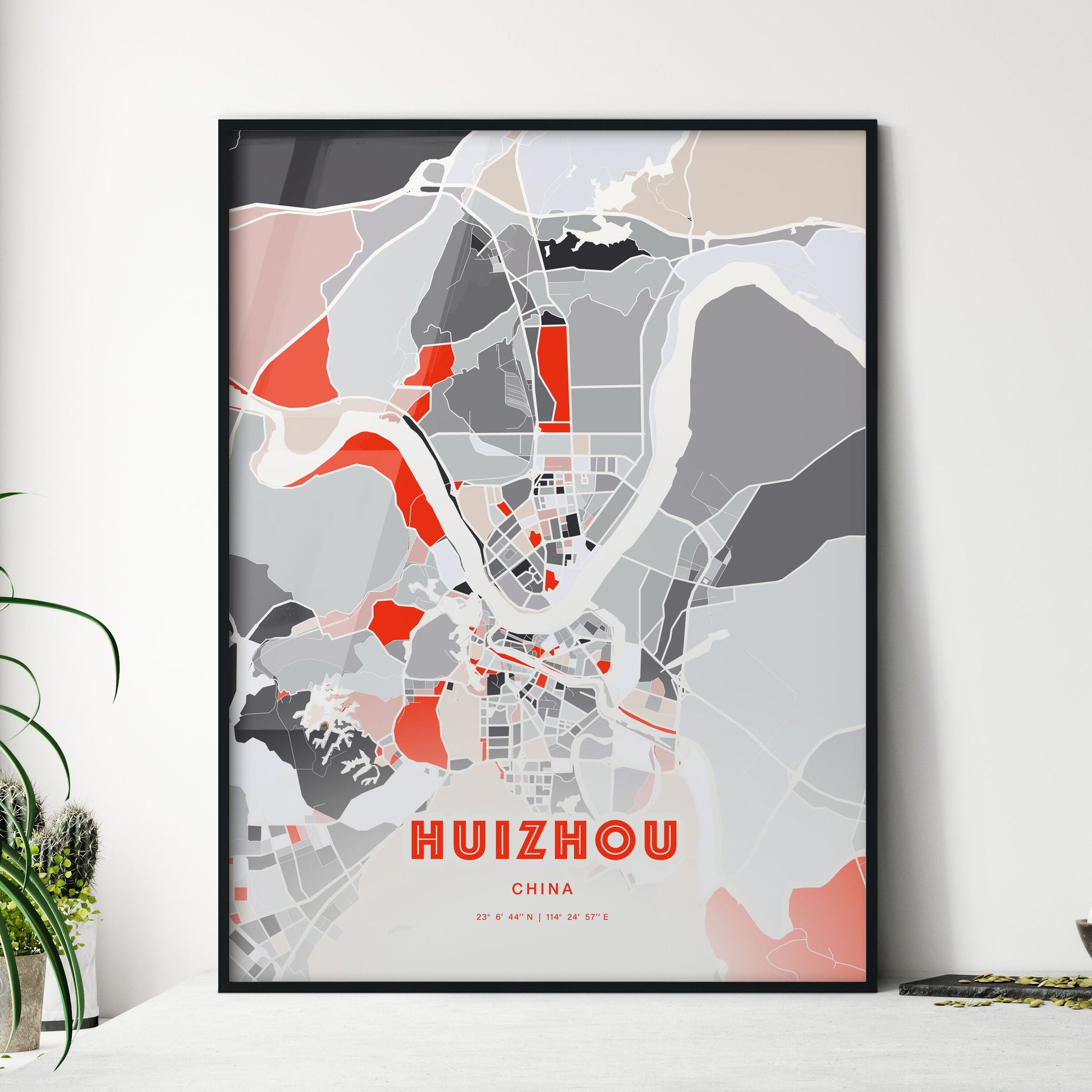 Colorful HUIZHOU CHINA Fine Art Map Modern