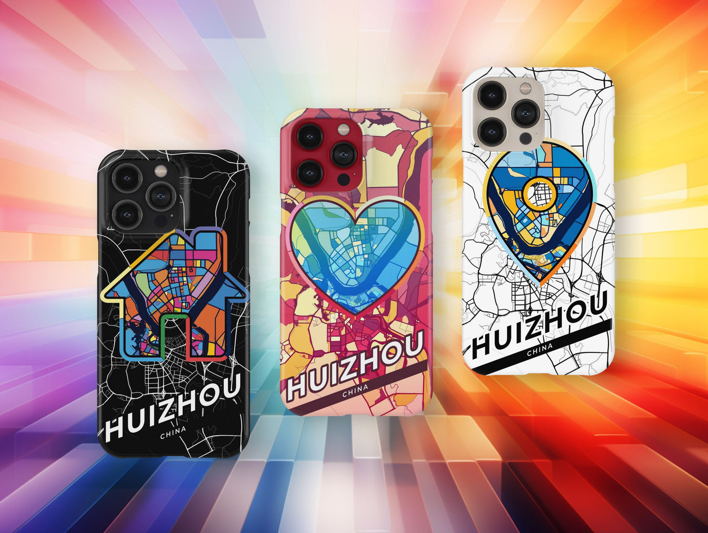 Huizhou China slim phone case with colorful icon. Birthday, wedding or housewarming gift. Couple match cases.
