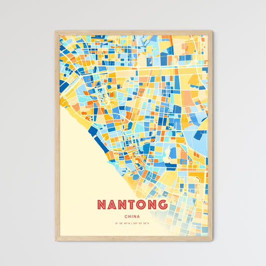 Colorful NANTONG CHINA Fine Art Map Blue Orange