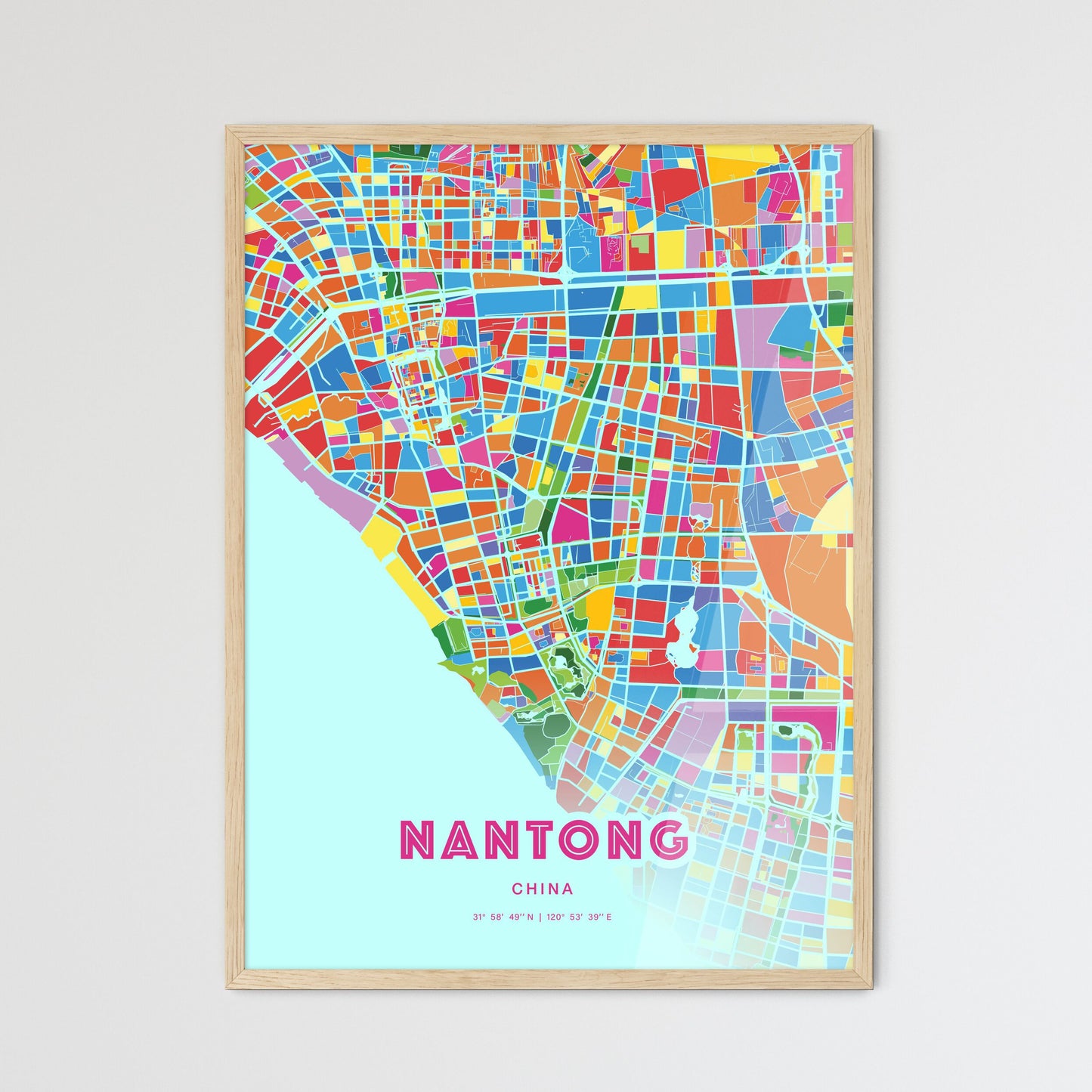 Colorful NANTONG CHINA Fine Art Map Crazy Colors