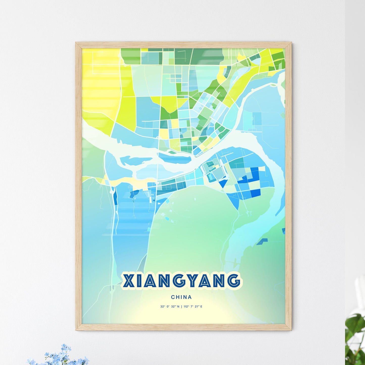 Colorful XIANGYANG CHINA Fine Art Map Cool Blue