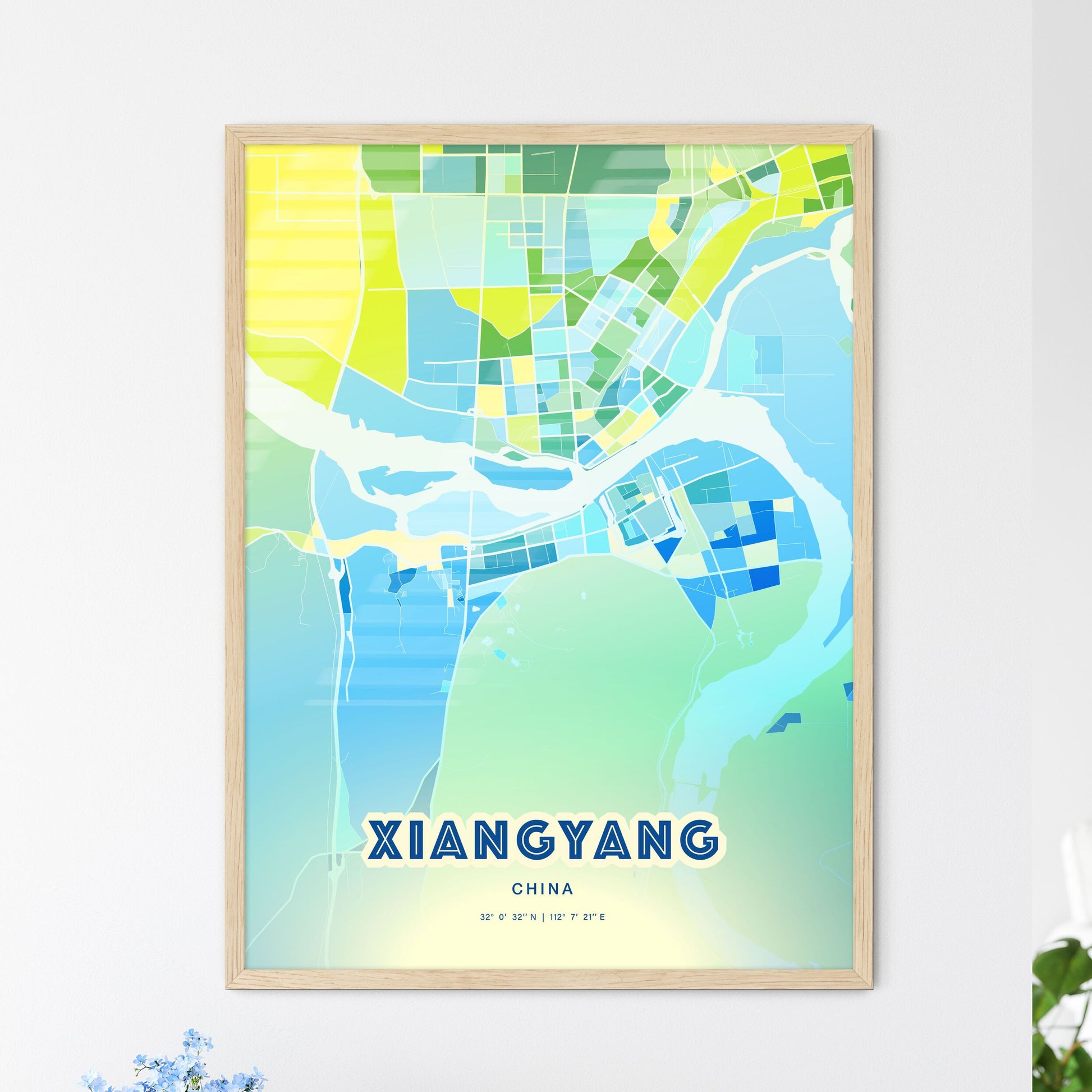 Colorful XIANGYANG CHINA Fine Art Map Cool Blue