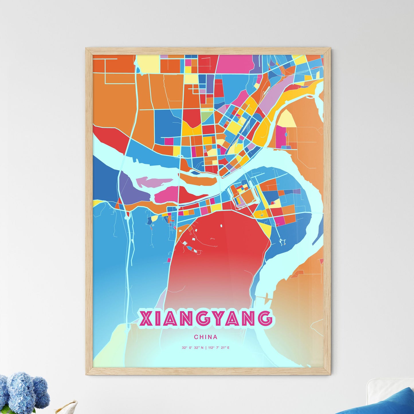 Colorful XIANGYANG CHINA Fine Art Map Crazy Colors