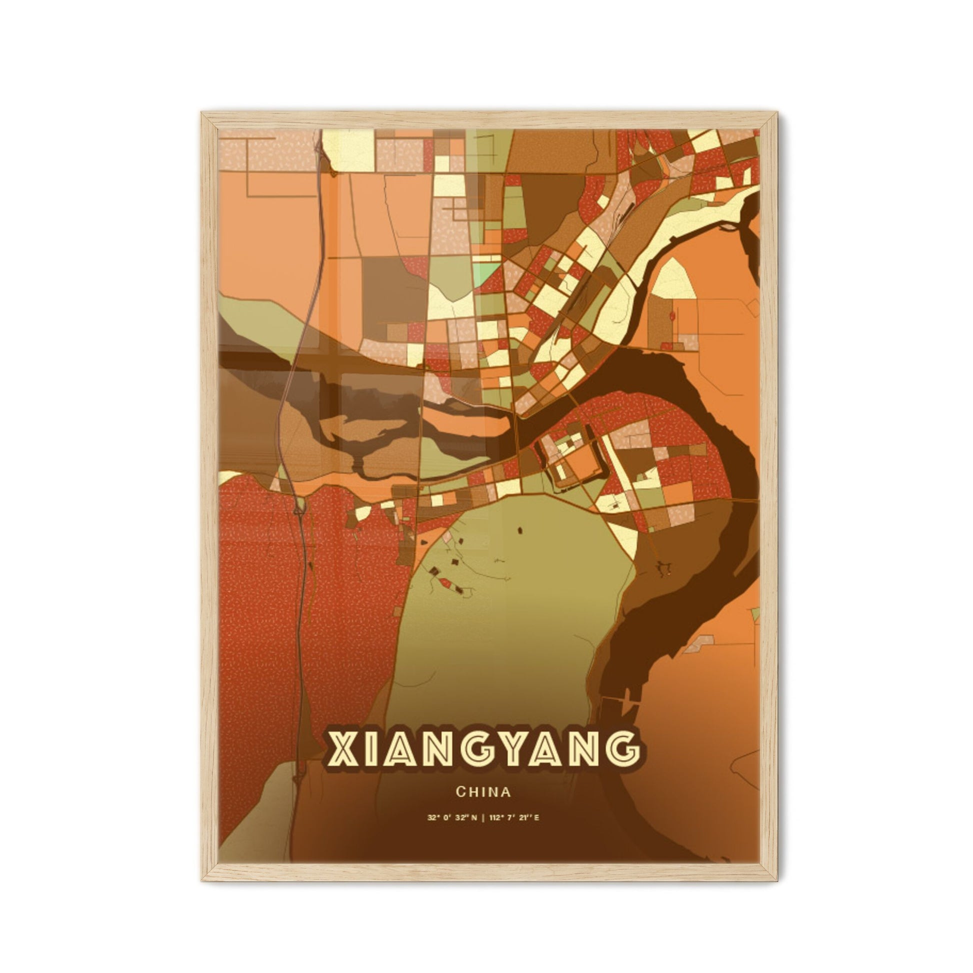 Colorful XIANGYANG CHINA Fine Art Map Farmhouse