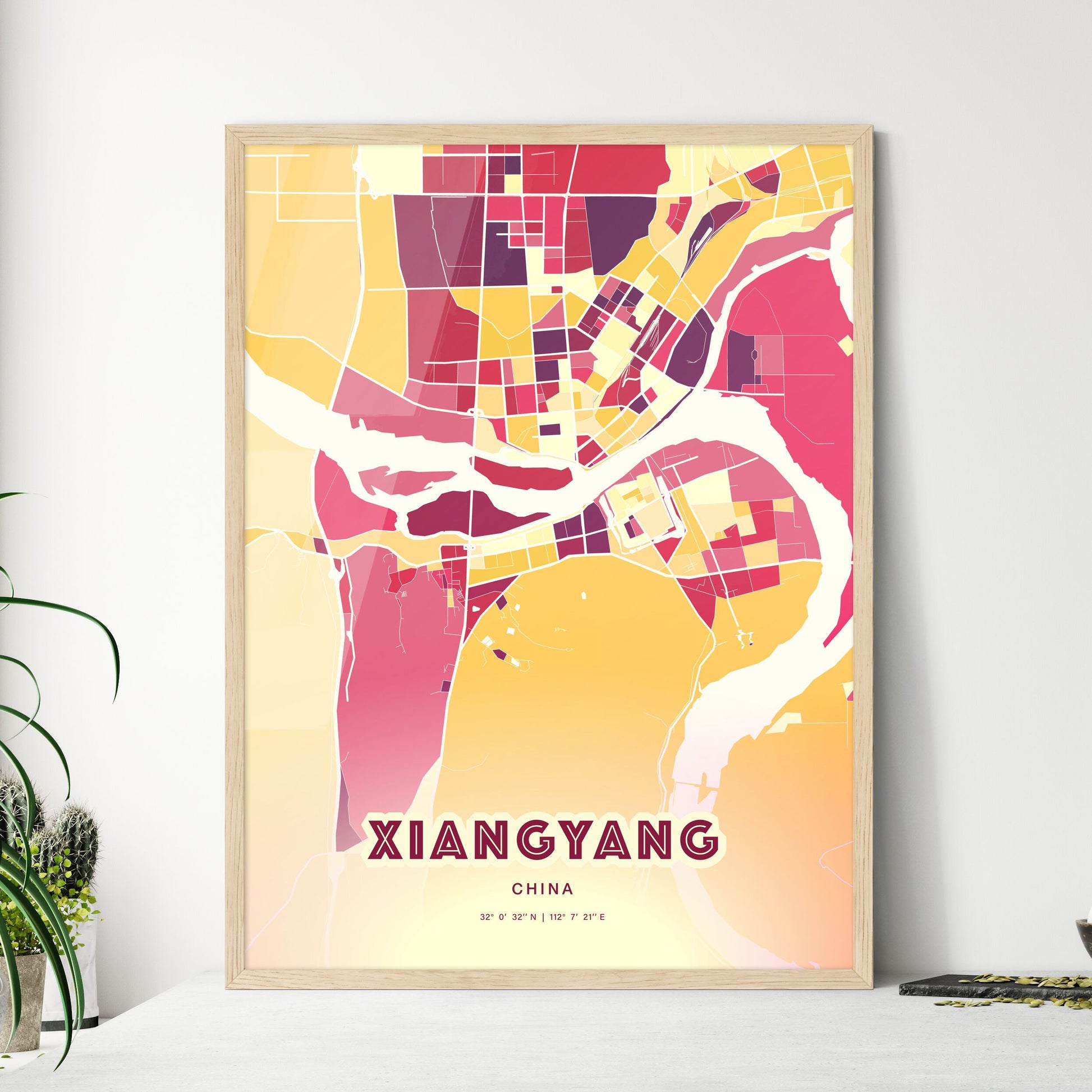 Colorful XIANGYANG CHINA Fine Art Map Hot Red