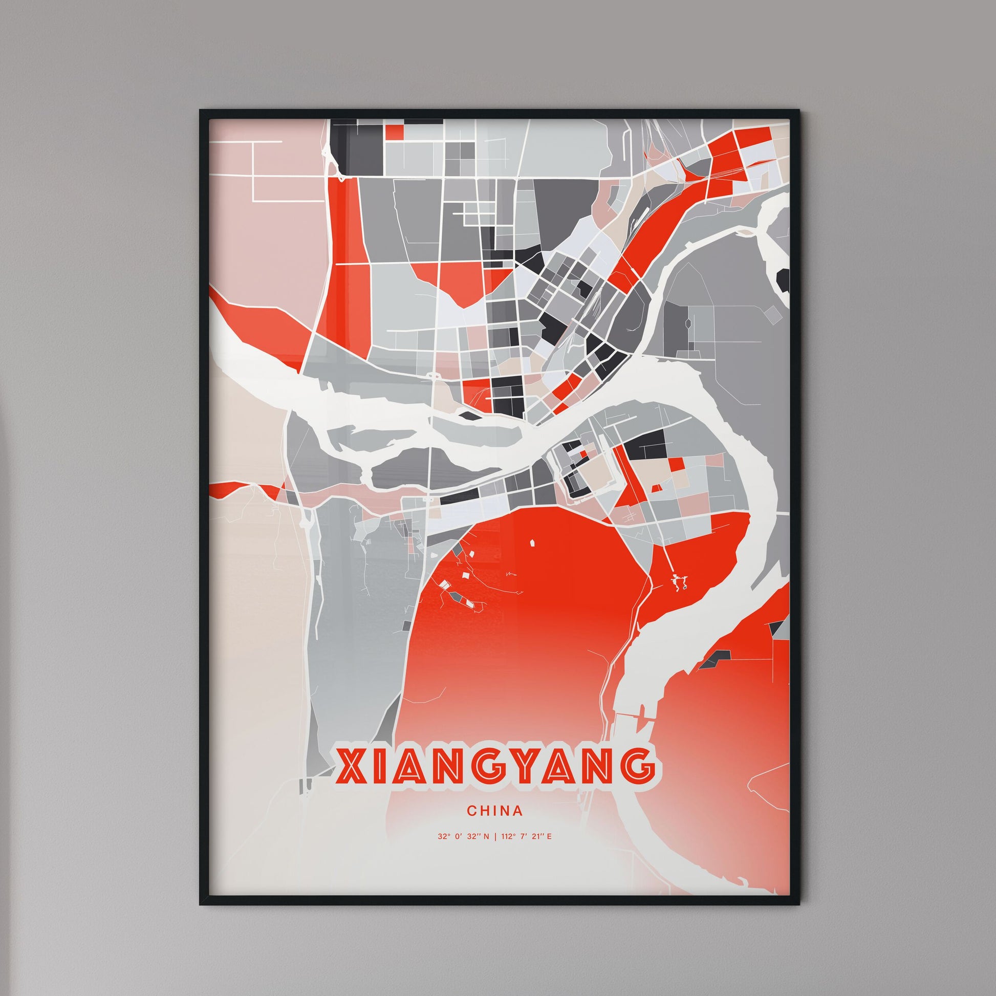 Colorful XIANGYANG CHINA Fine Art Map Modern