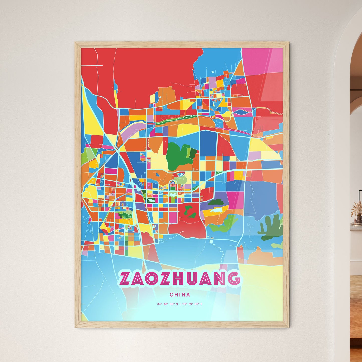 Colorful ZAOZHUANG CHINA Fine Art Map Crazy Colors