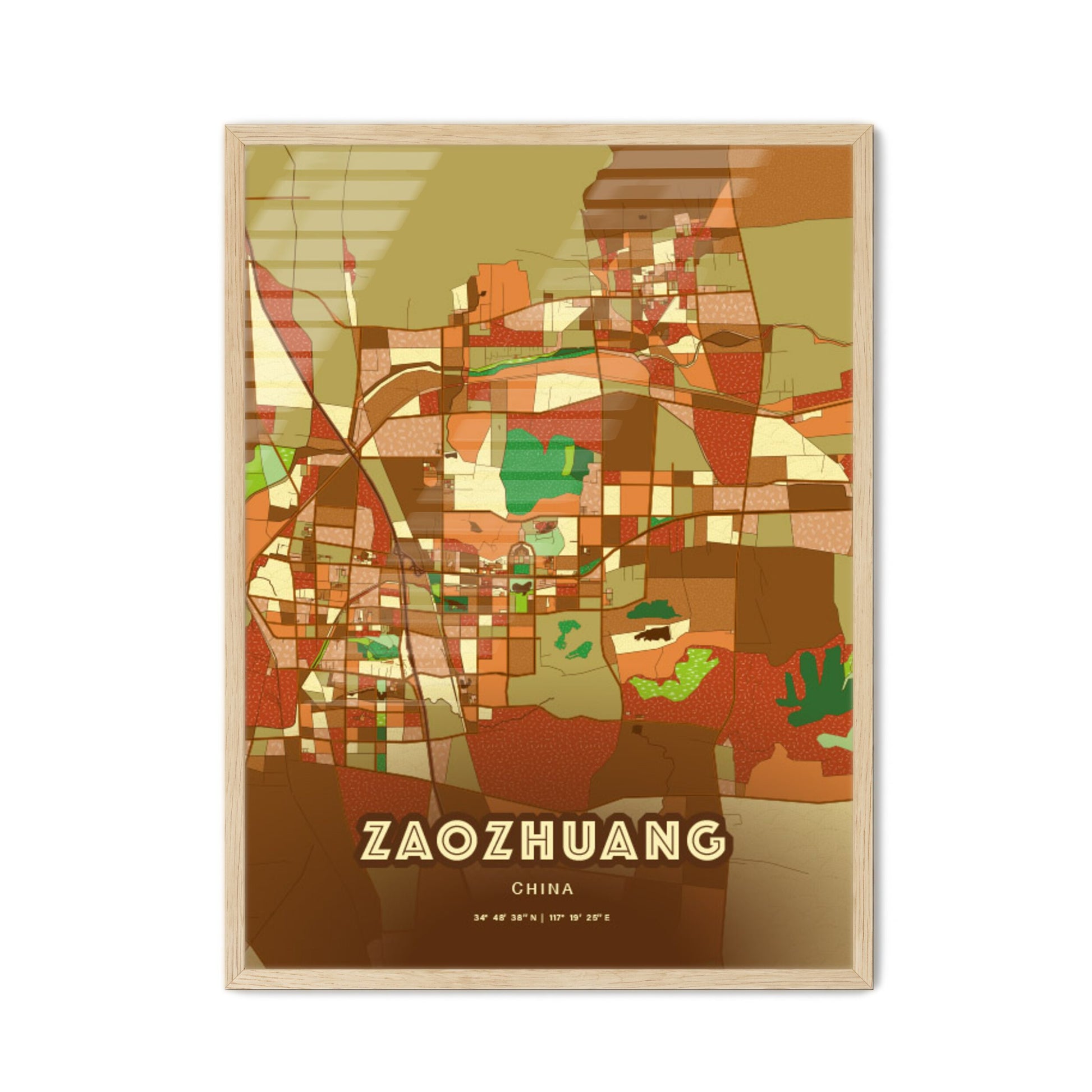 Colorful ZAOZHUANG CHINA Fine Art Map Farmhouse