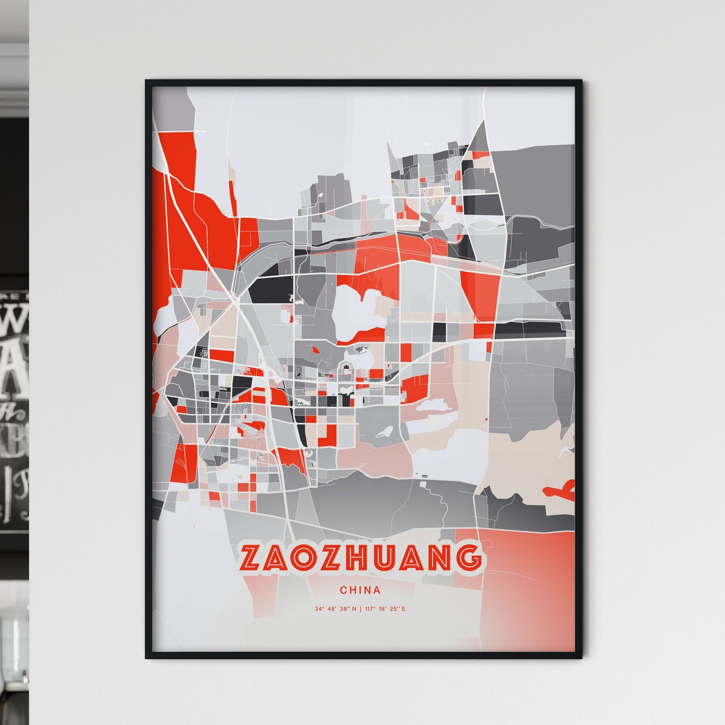 Colorful ZAOZHUANG CHINA Fine Art Map Modern