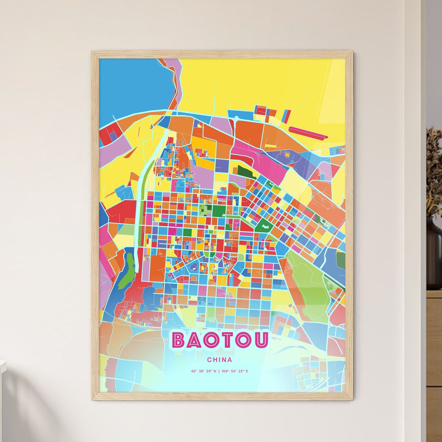 Colorful BAOTOU CHINA Fine Art Map Crazy Colors