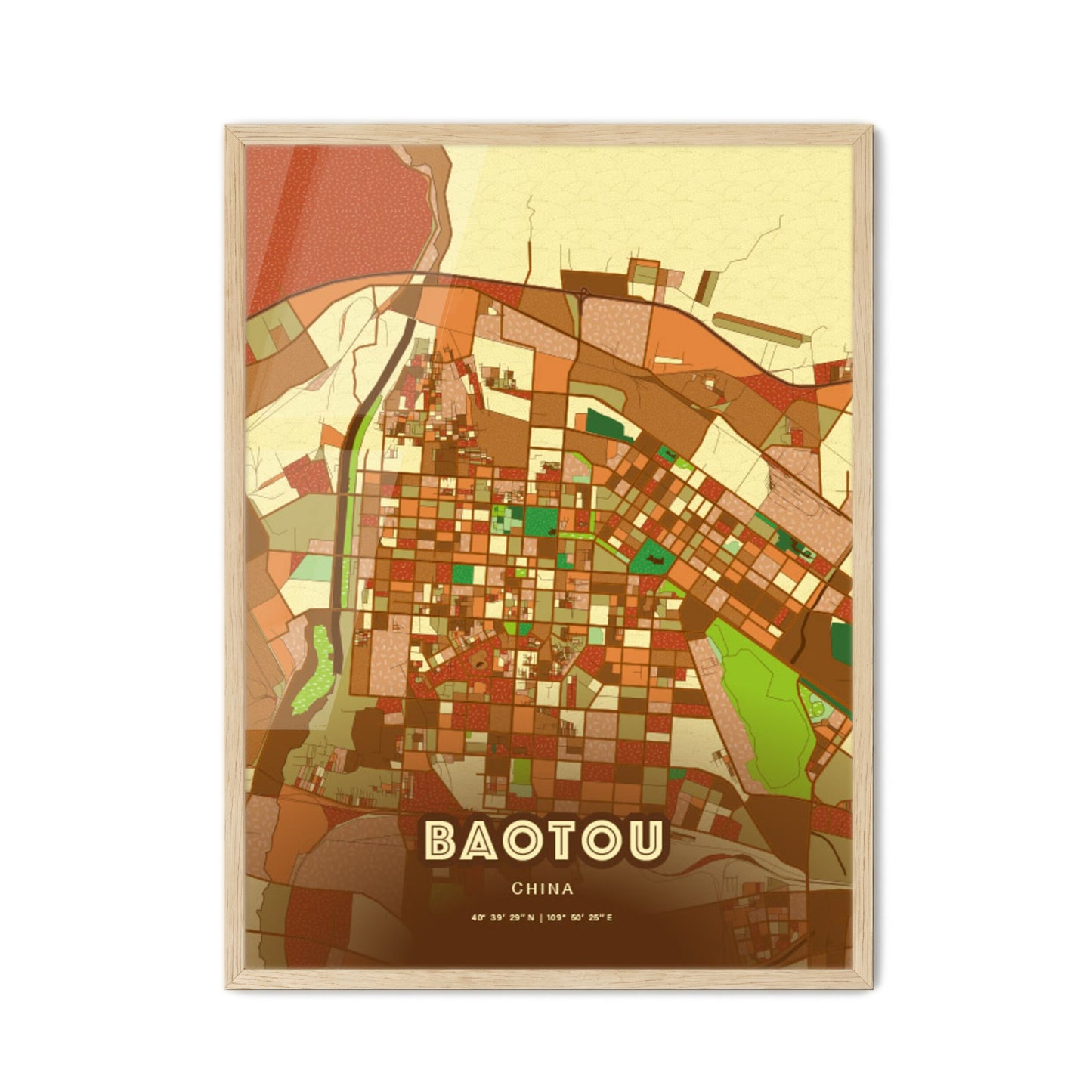 Colorful BAOTOU CHINA Fine Art Map Farmhouse