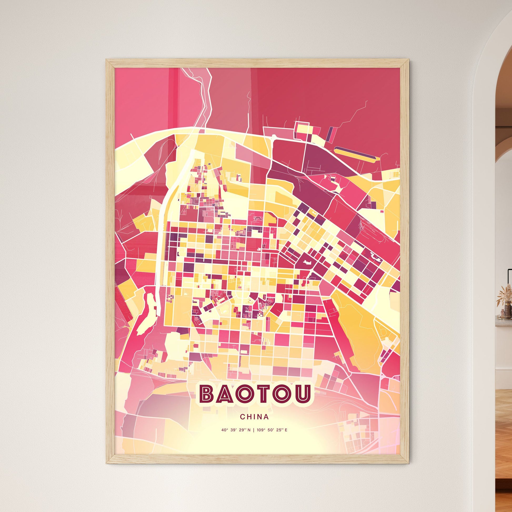 Colorful BAOTOU CHINA Fine Art Map Hot Red