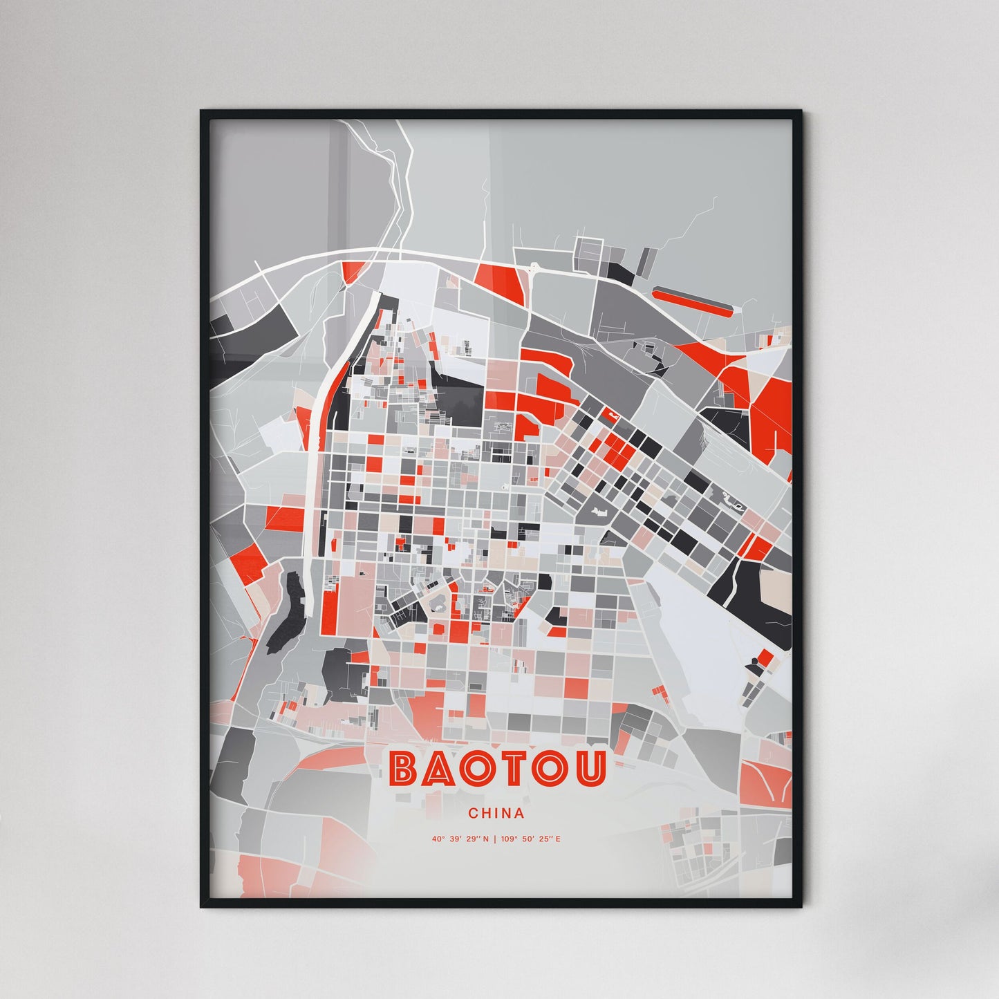 Colorful BAOTOU CHINA Fine Art Map Modern