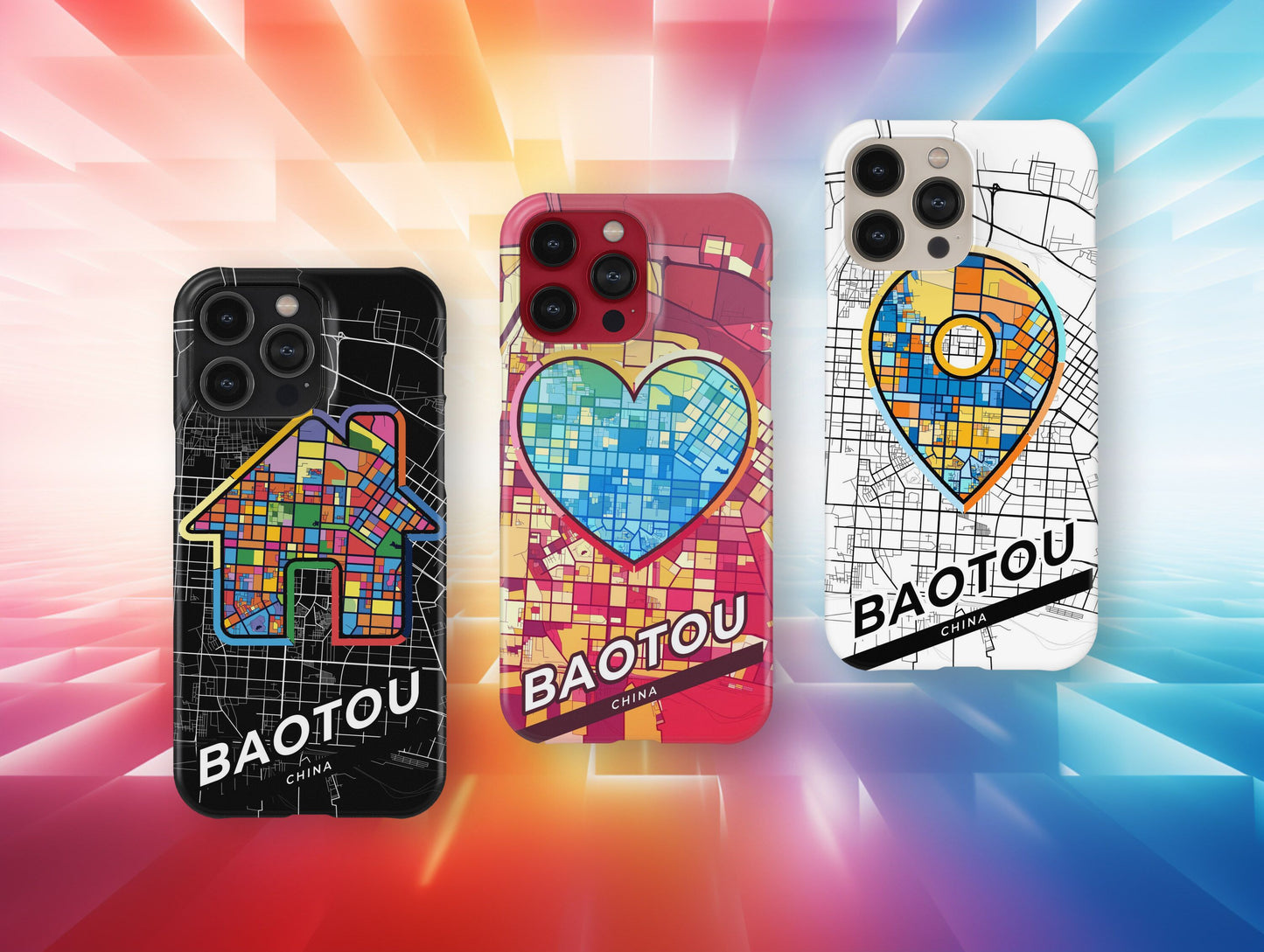 Baotou China slim phone case with colorful icon. Birthday, wedding or housewarming gift. Couple match cases.