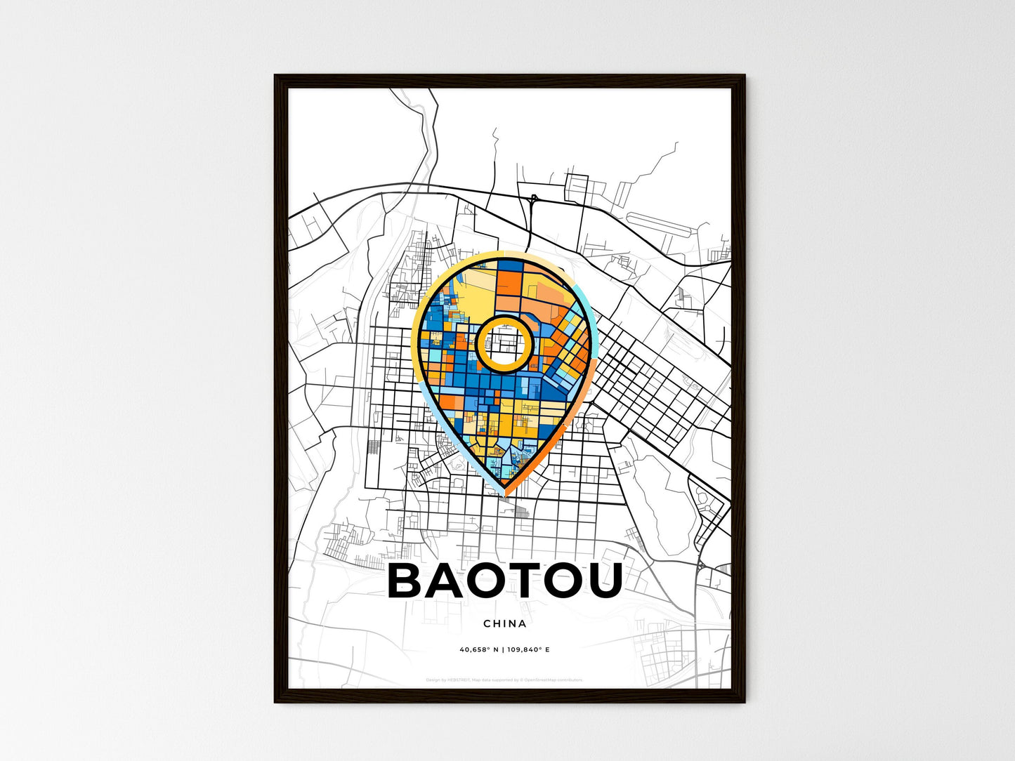 Baotou China wedding art map with pointer icon
