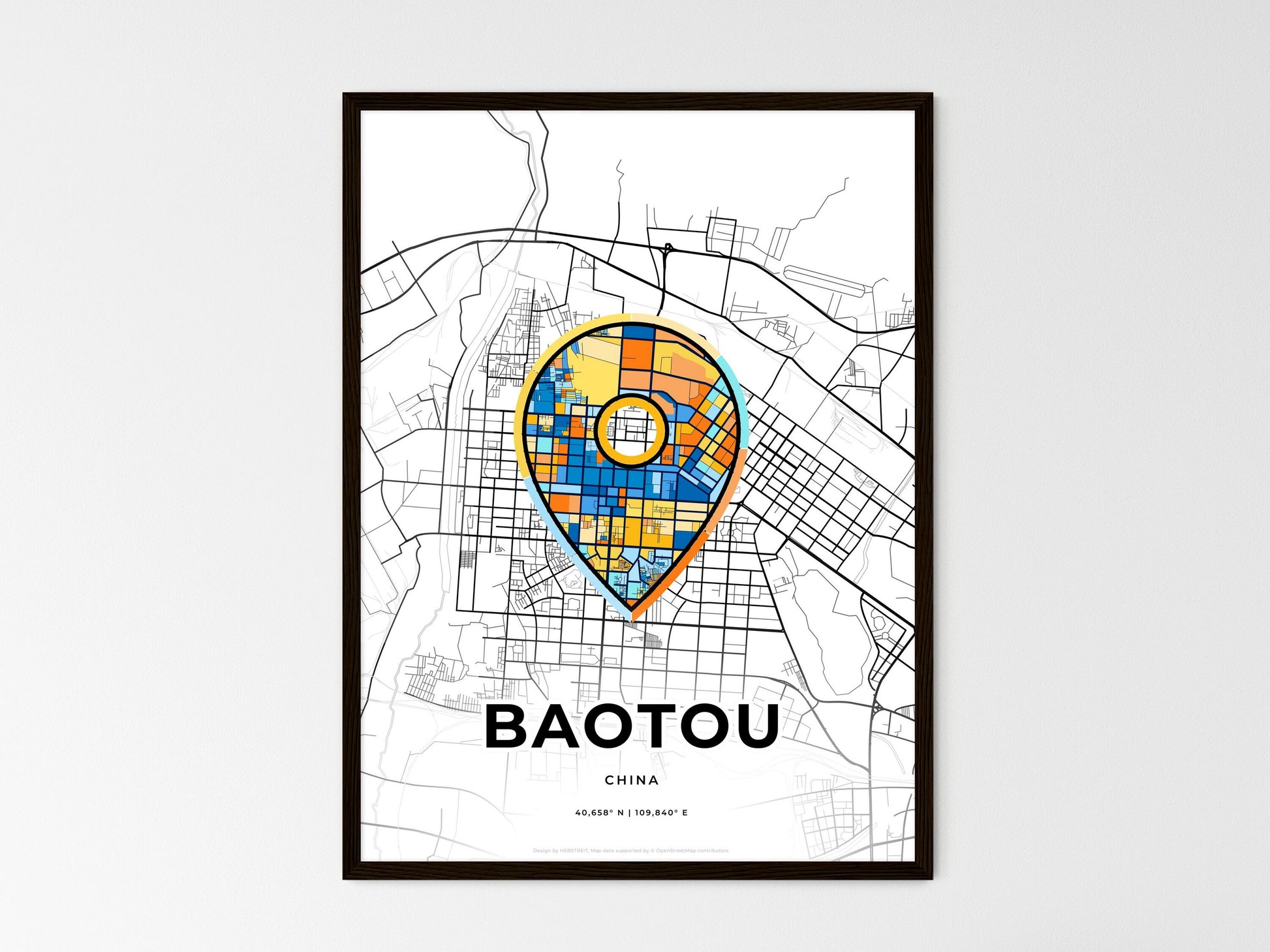 Baotou China wedding art map with pointer icon