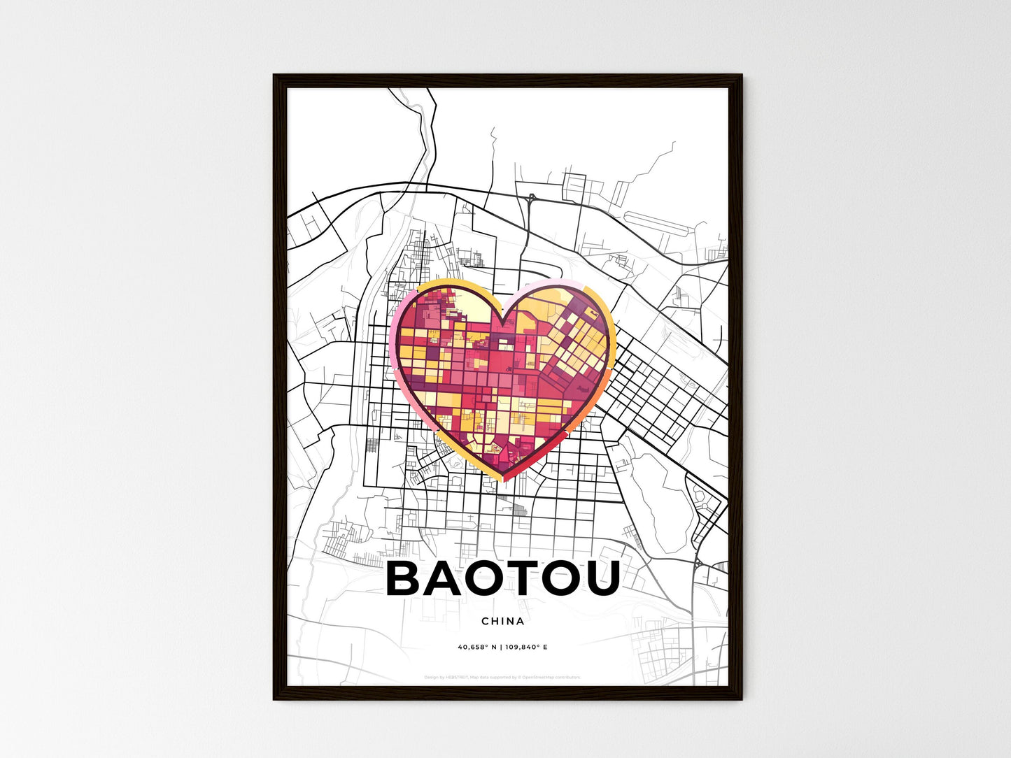 Baotou China wedding art map with heart icon