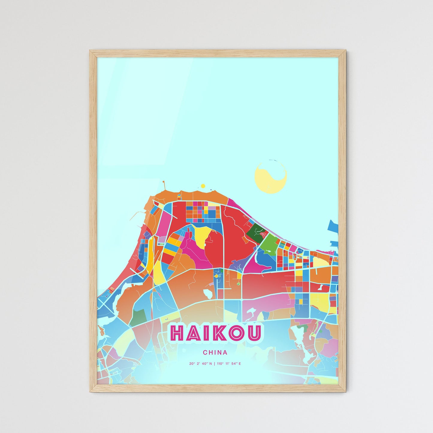 Colorful HAIKOU CHINA Fine Art Map Crazy Colors