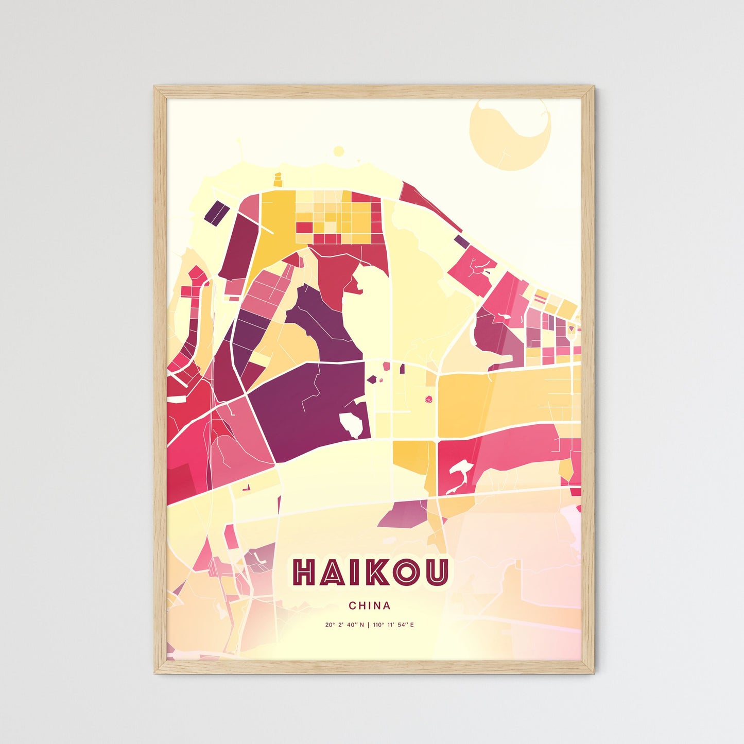 Colorful HAIKOU CHINA Fine Art Map Hot Red