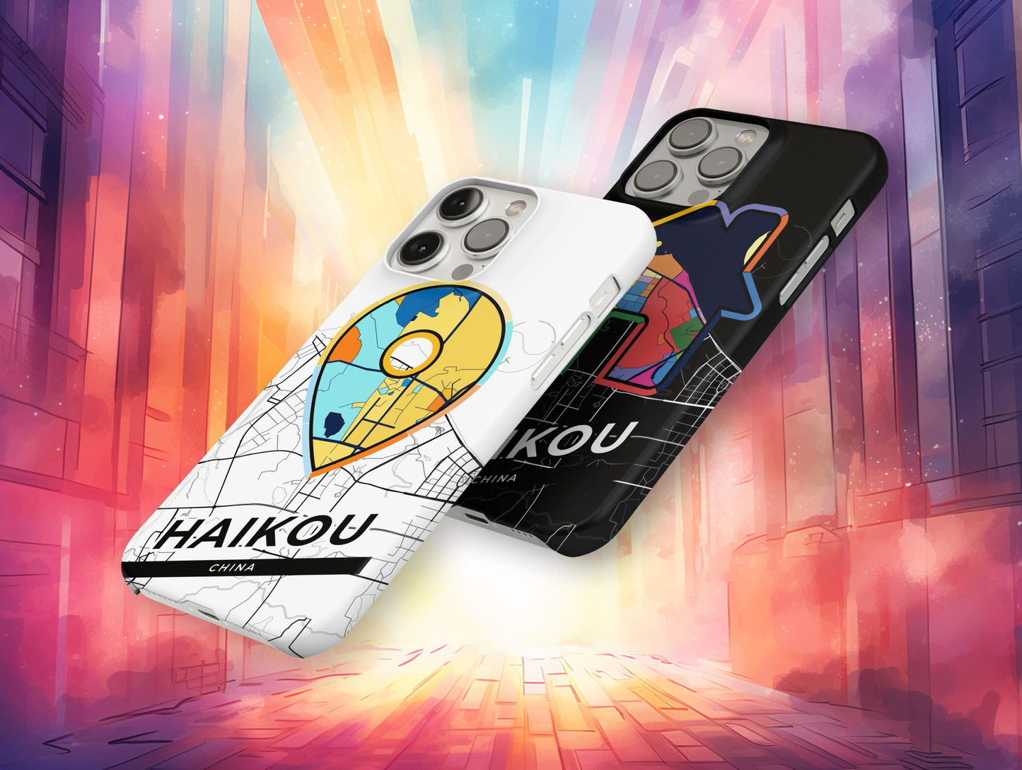 Haikou China slim phone case with colorful icon. Birthday, wedding or housewarming gift. Couple match cases.