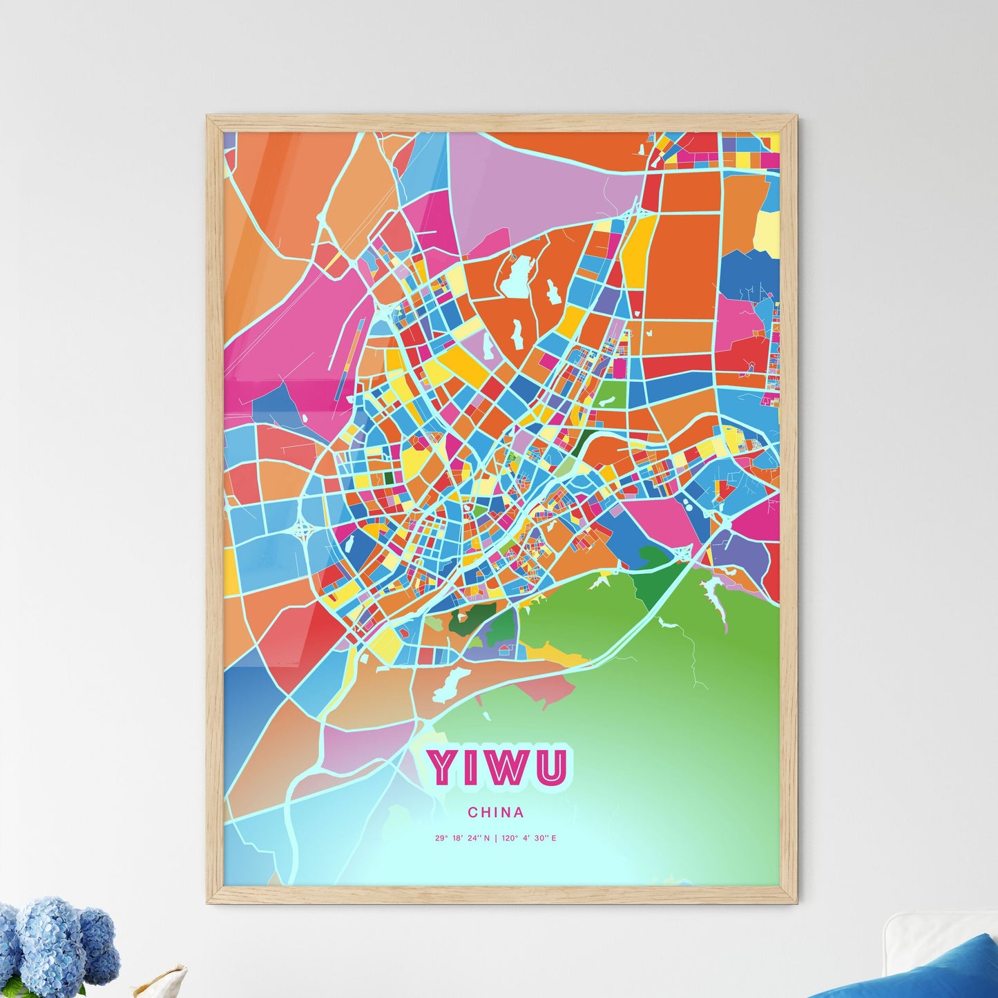 Colorful YIWU CHINA Fine Art Map Crazy Colors