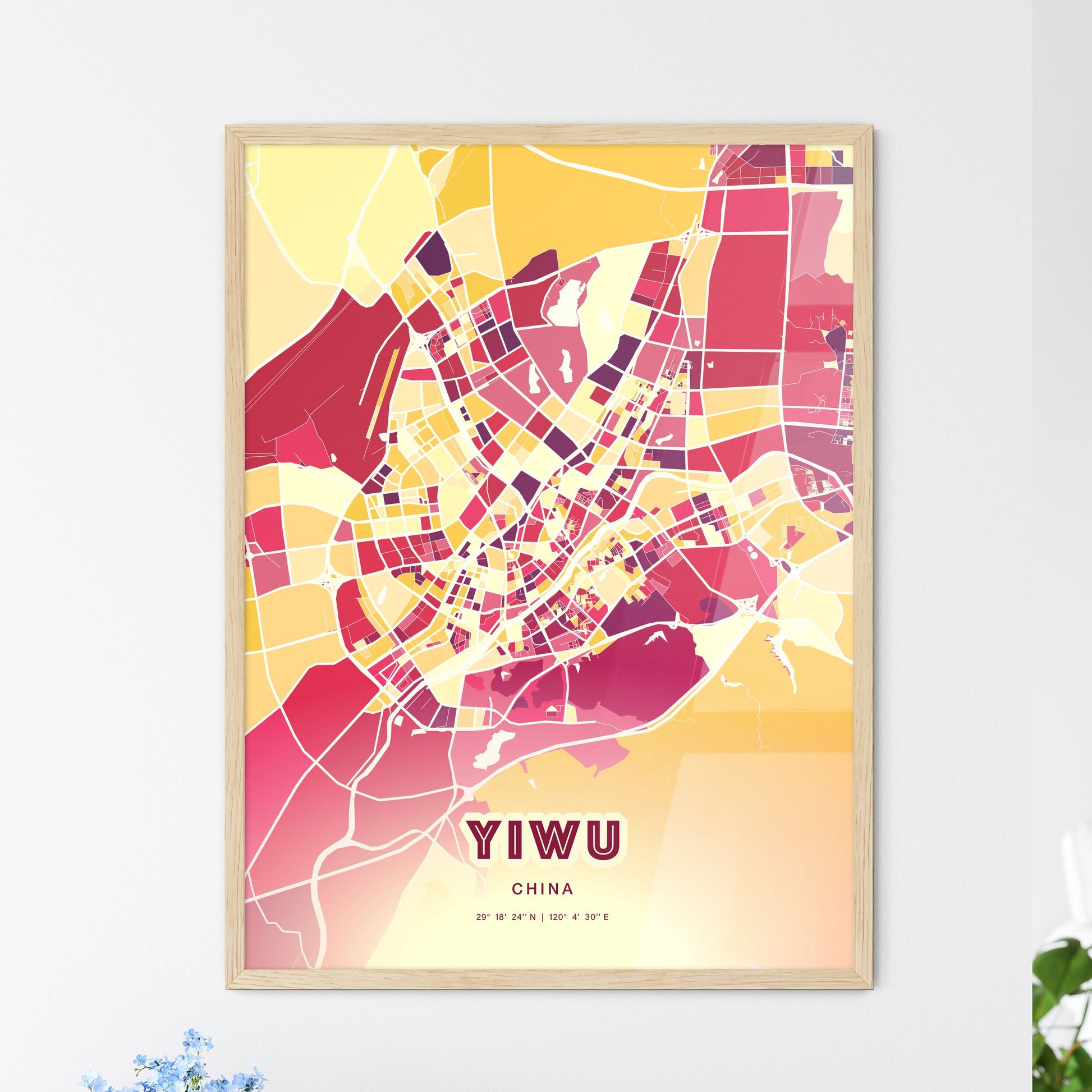 Colorful YIWU CHINA Fine Art Map Hot Red