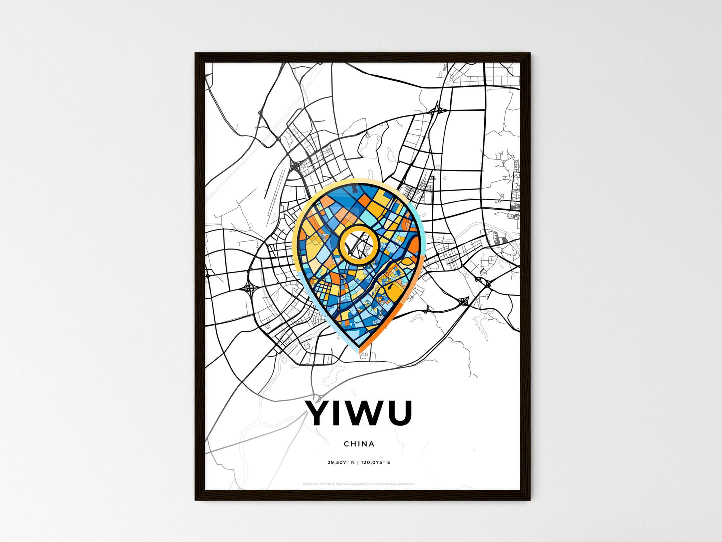 Yiwu China wedding art map with pointer icon