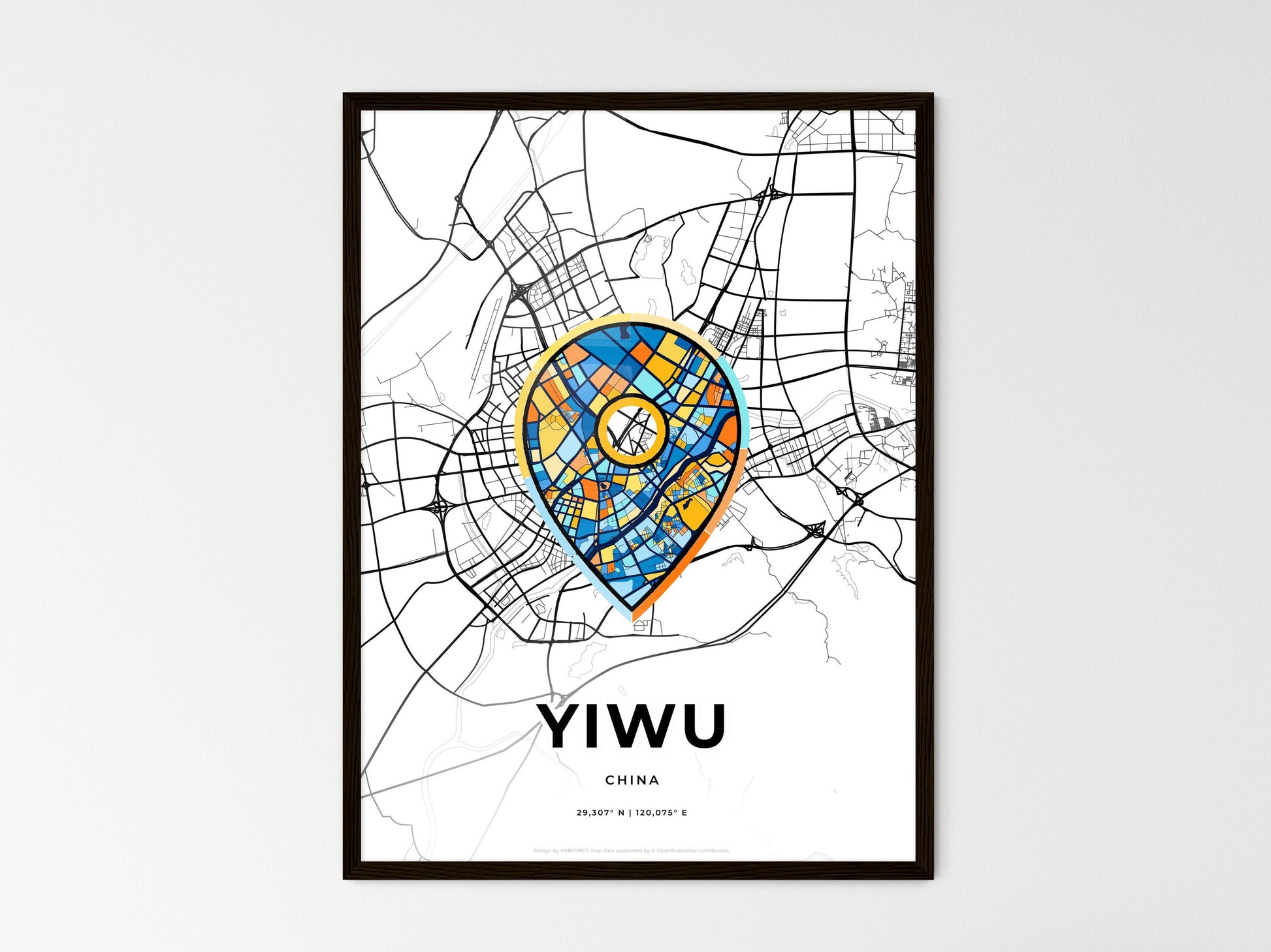 Yiwu China wedding art map with pointer icon