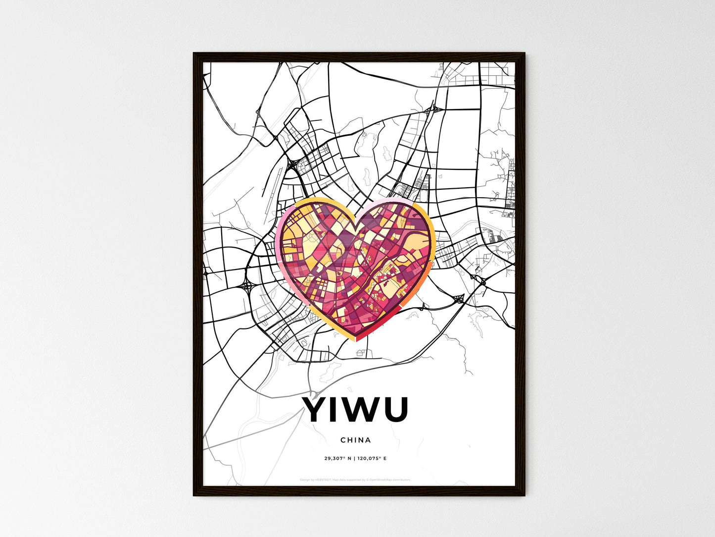 Yiwu China wedding art map with heart icon