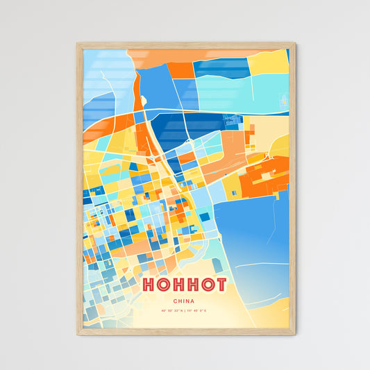 Colorful HOHHOT CHINA Fine Art Map Blue Orange