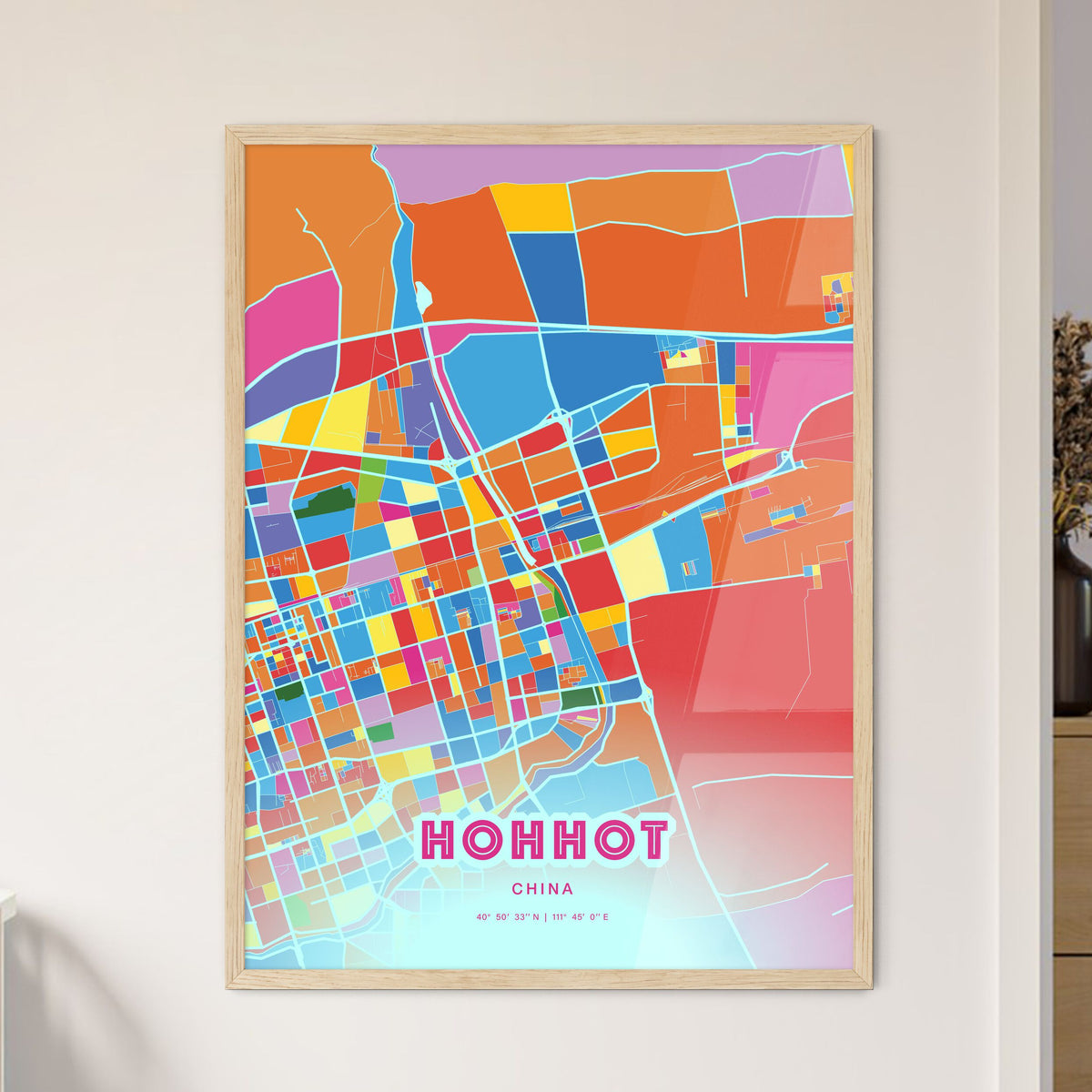 Colorful HOHHOT CHINA Fine Art Map Crazy Colors