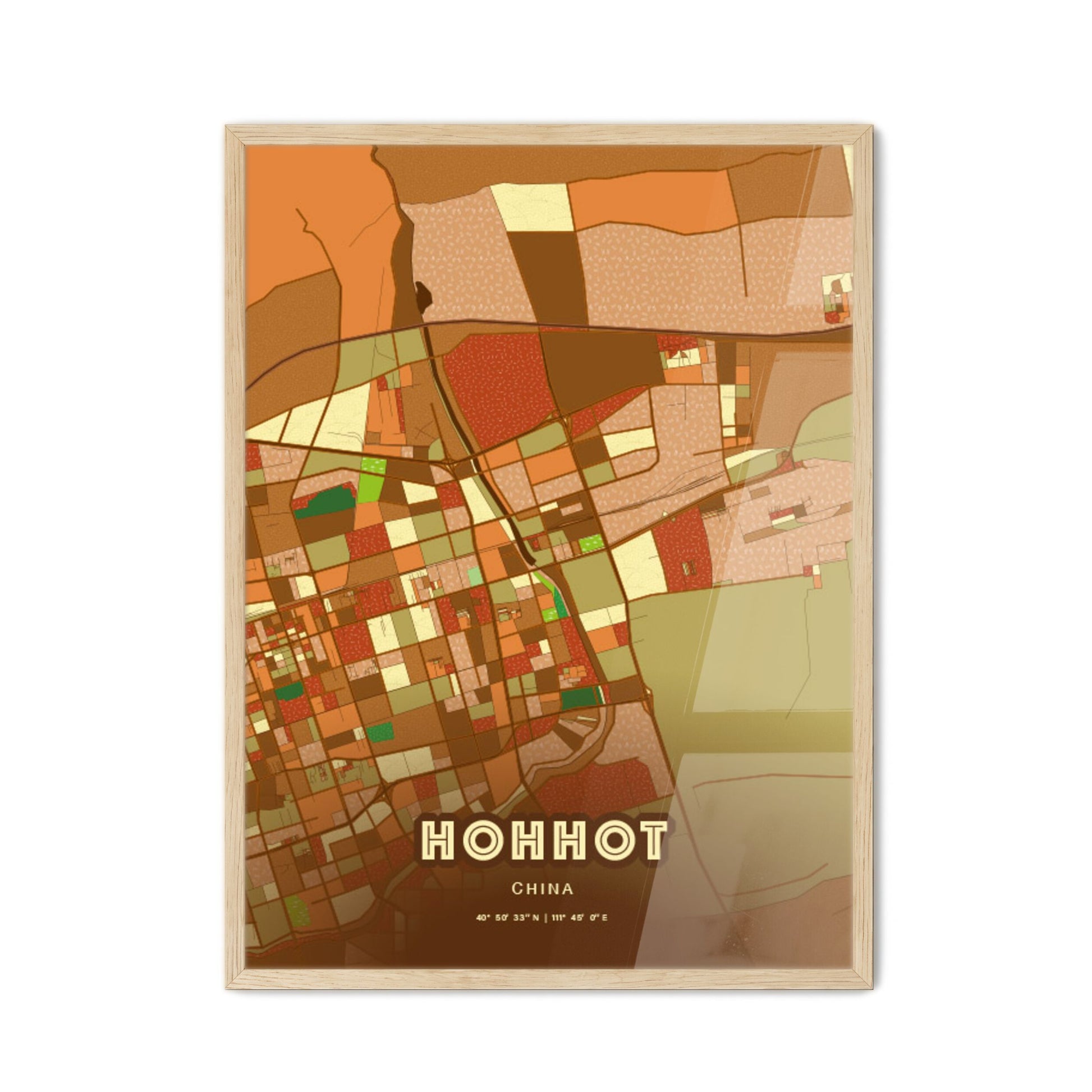 Colorful HOHHOT CHINA Fine Art Map Farmhouse